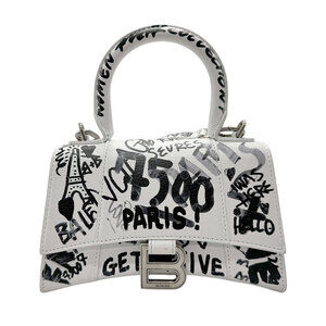 Balenciaga Hourglass XS Crossbody Shoulder Bag White Black Silver Leather